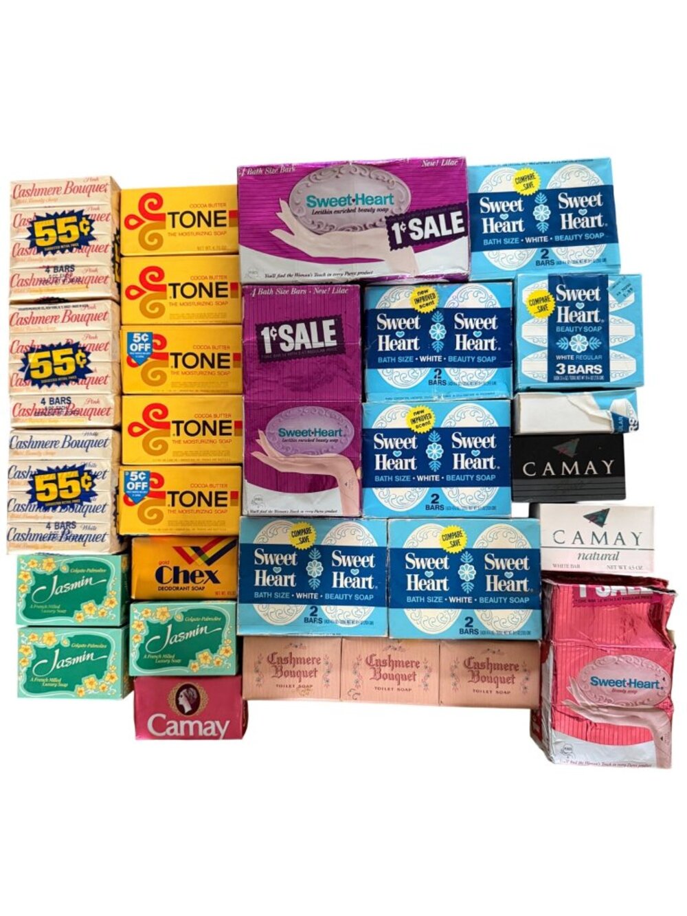 Lot of 52 VTG Nostalgic Soap Bars Cashmere Bouquet Tone SweetHeart Camay Sealed
